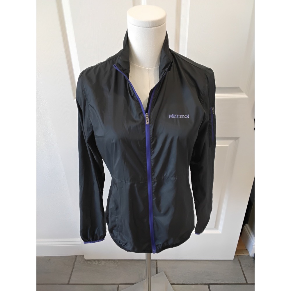 Marmot Womens Small Black Purple Full Zip Lightweight Windbreaker Jacket Shell